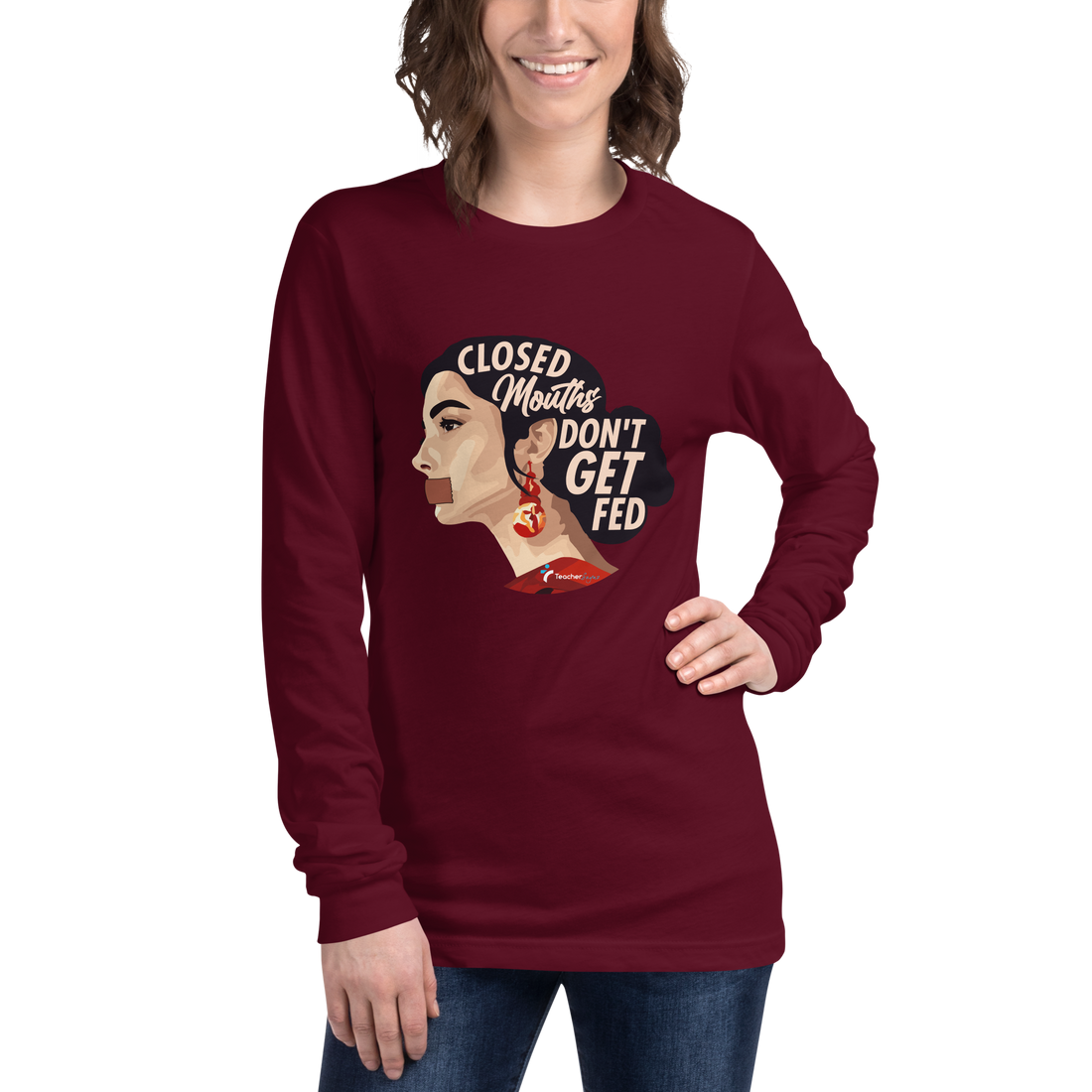 Teacher Saynz Unisex Long Sleeve Tee in Gold – Front View