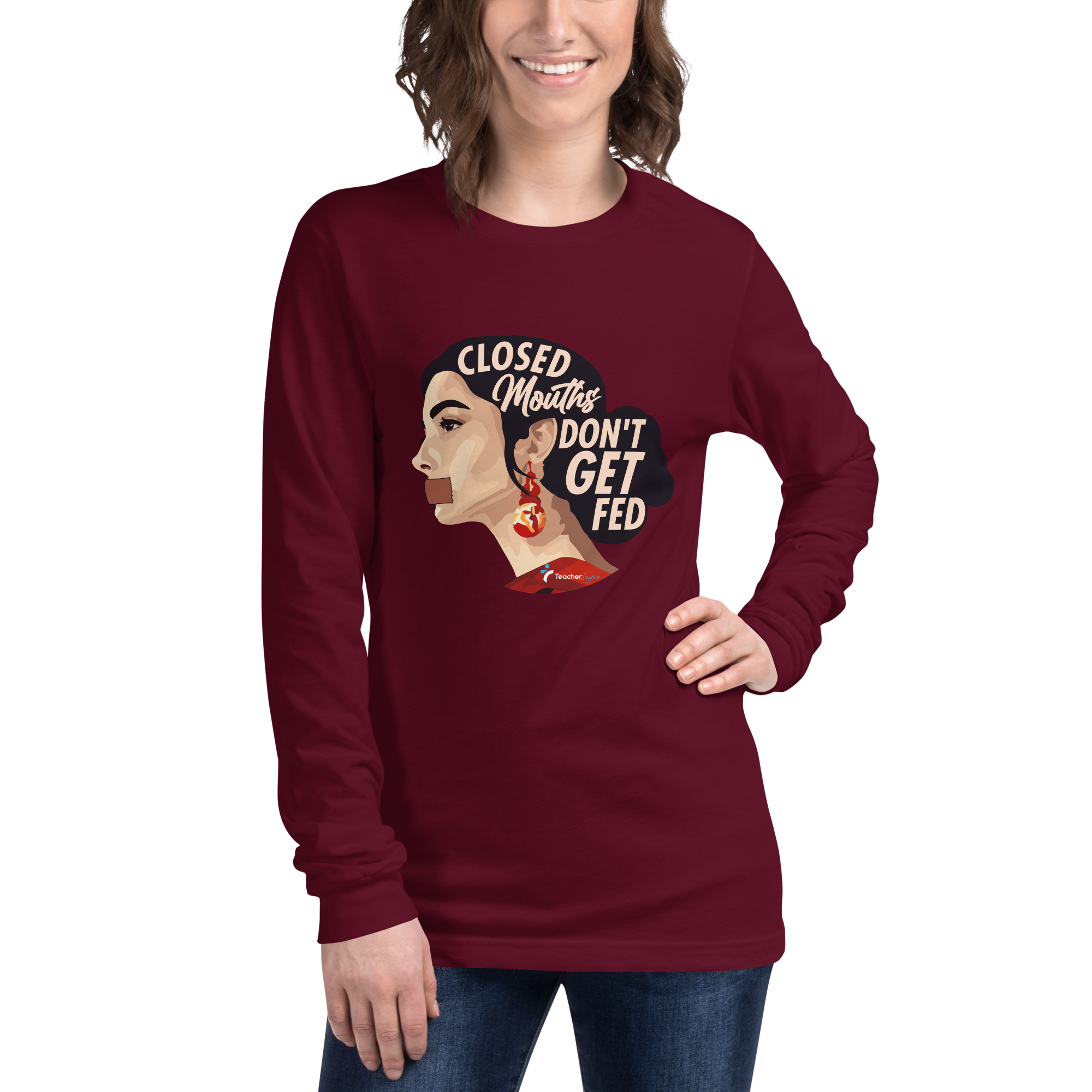 Teacher Saynz Unisex Long Sleeve Tee in Gold – Front View